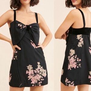 FREE PEOPLE | Tie A Bow Floral Satin Big Bow Cocktail Mini Dress Size M